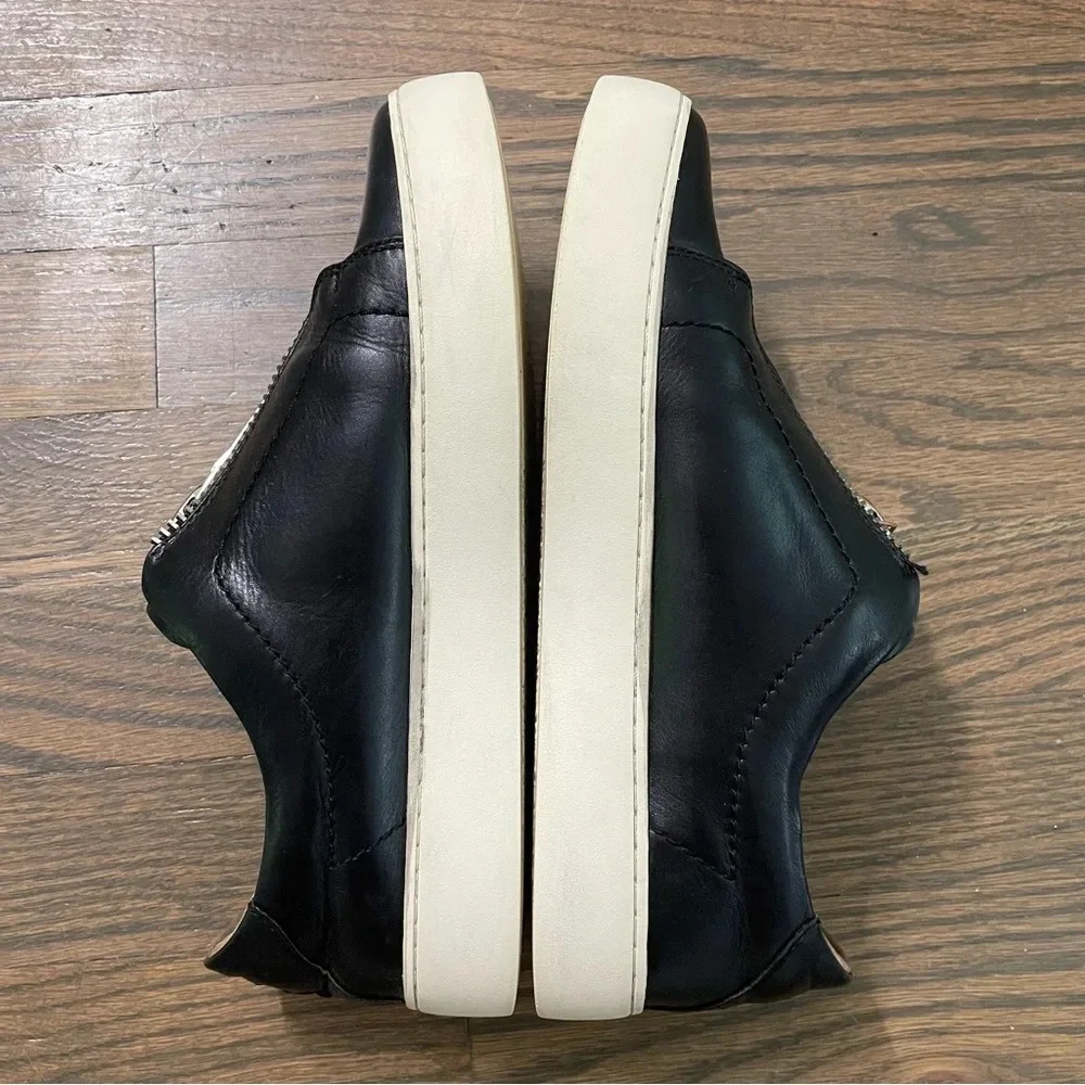 FRYE Lena Zip Up Platform Black Polished Soft Full Grain Leather Sneaker Size 7